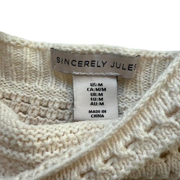 Soft cream crochet knit crop tank ruffle sleeves cottagecore romantic boho - Picture 6 of 7